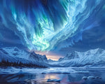 Aurora borealis over snowy mountain lake cross stitch kit for beginners