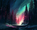 Aurora lights in snowy woods cross stitch kit for beginners