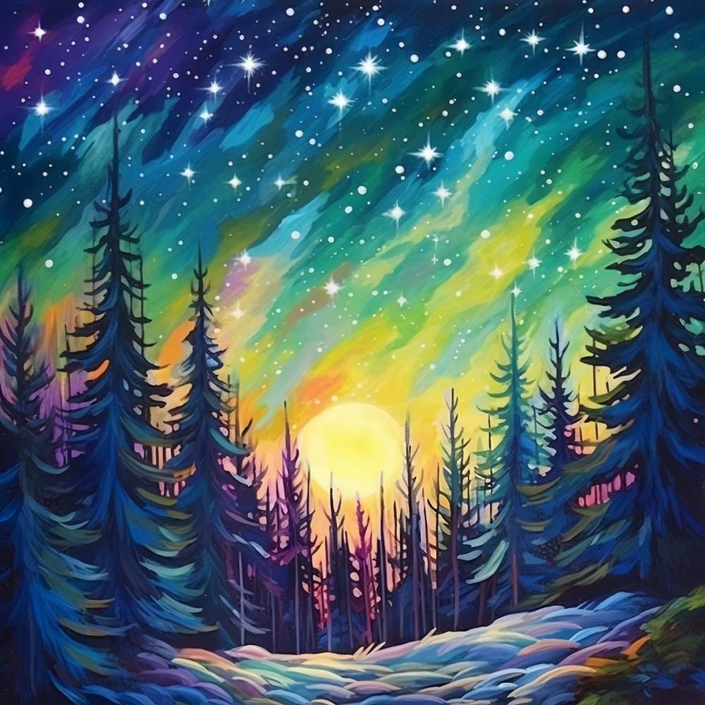 Aurora starry pine forest cross stitch kit for beginners
