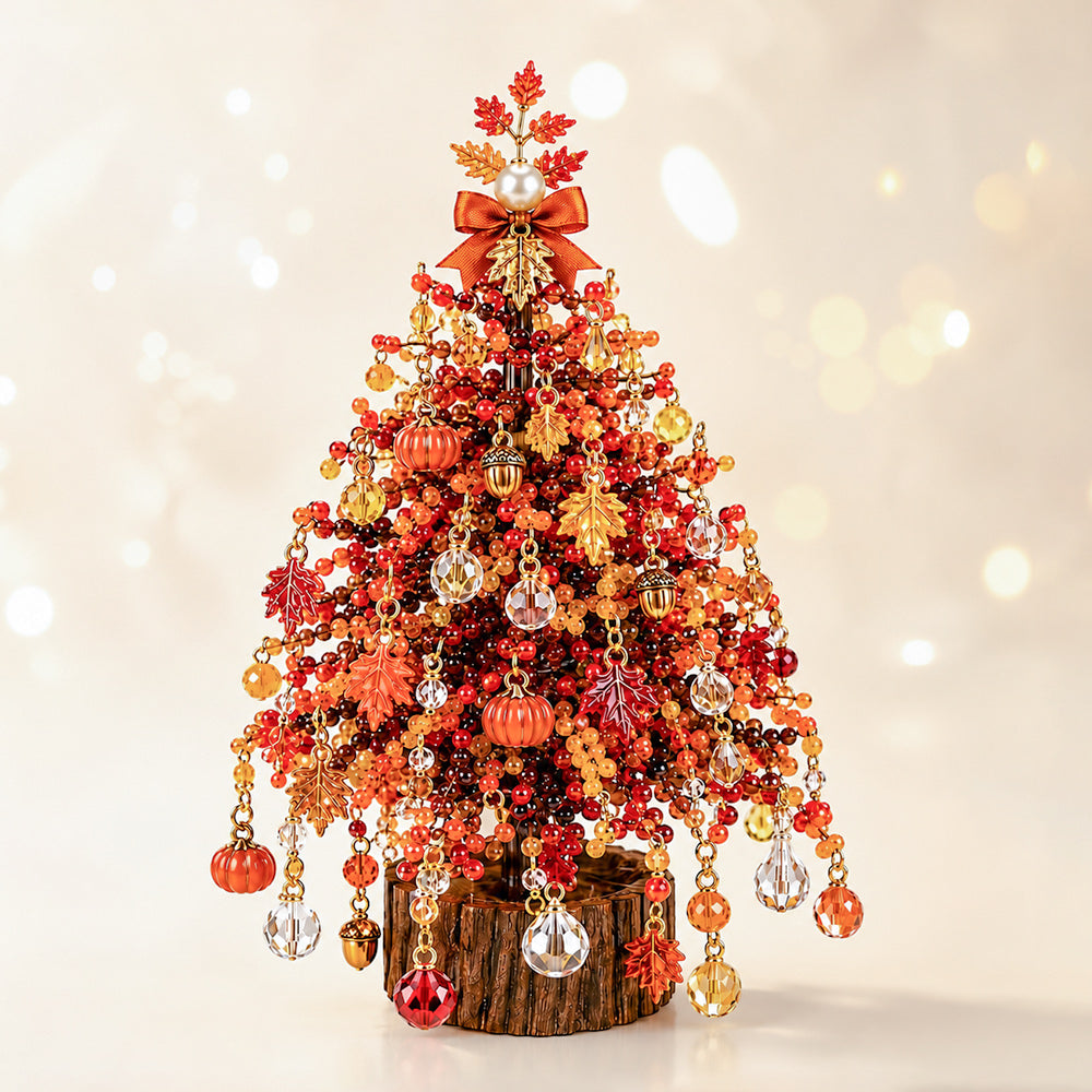 Autumn Beaded Tree Kit with orange and amber beads, pumpkins, acorns and fall leaf charms