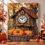 Autumn cuckoo clock with pumpkins pearl diamond painting kit for beginners