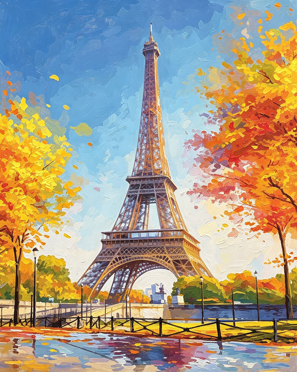 Autumn eiffel tower paint by numbers kit for beginners