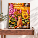 Finished autumn field feline pearl diamond painting artwork displayed as home decor