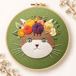 Autumn flower cat embroidery kit