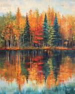 Autumn forest reflection on calm lake cross stitch kit for beginners