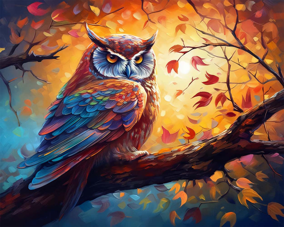 Autumn glow forest owl cross stitch kit for beginners