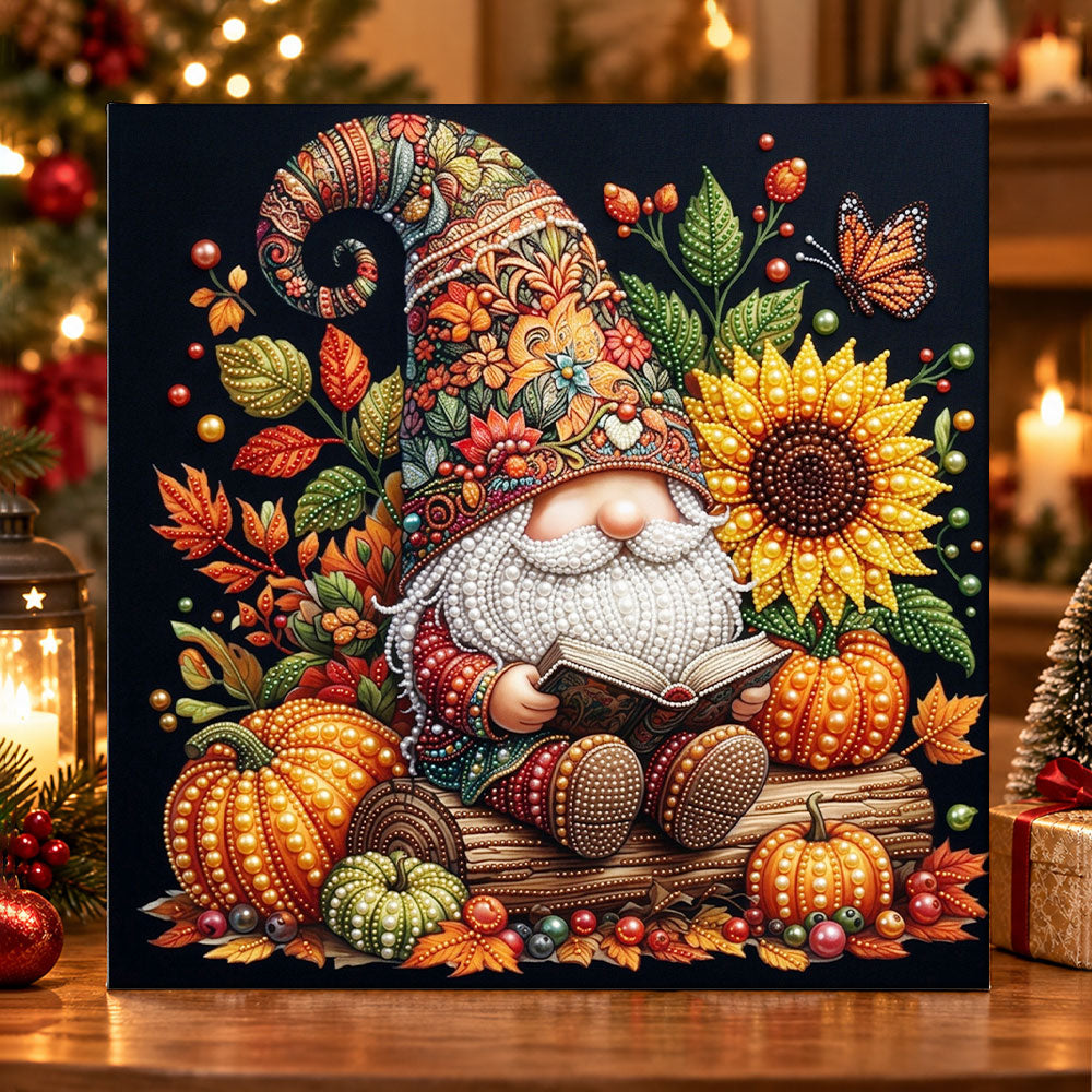 Autumn gnome with sunflower pearl diamond painting kit for beginners