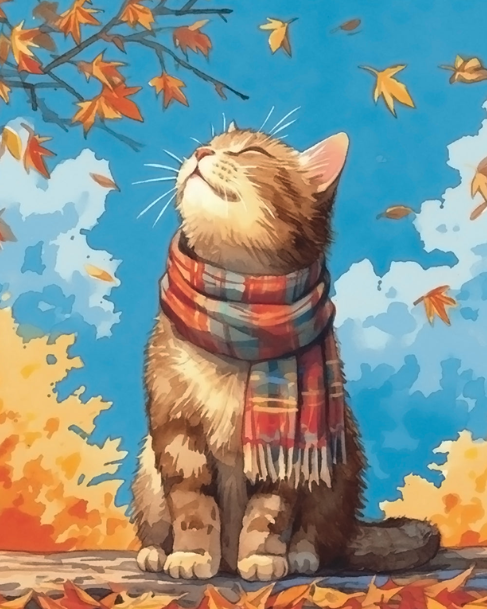 Autumn kitten with plaid scarf cross stitch kit for beginners