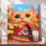 Autumn knit kitty pearl diamond painting kit for beginners