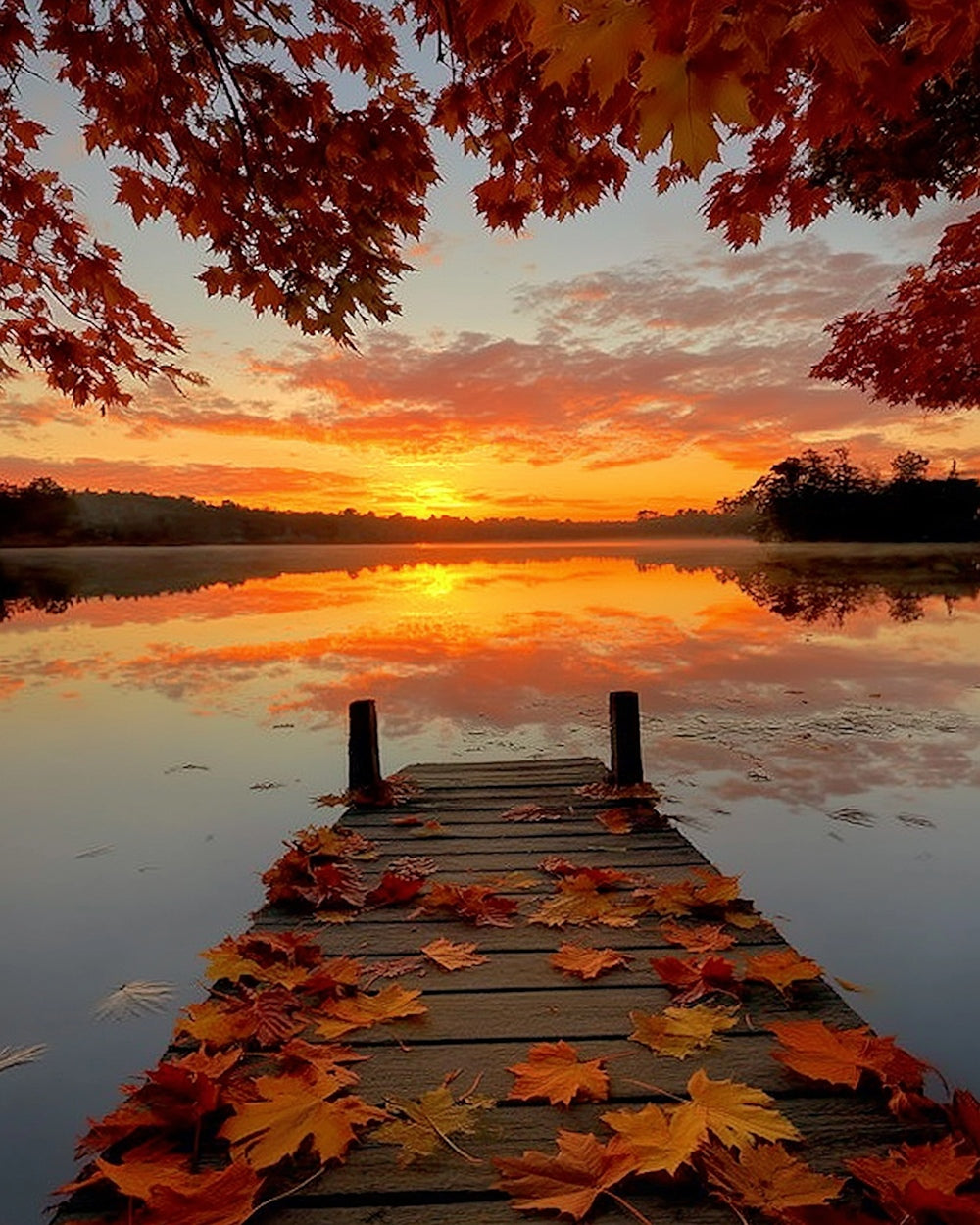Autumn lake sunrise cross stitch kit for beginners