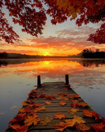Autumn lake sunrise cross stitch kit for beginners