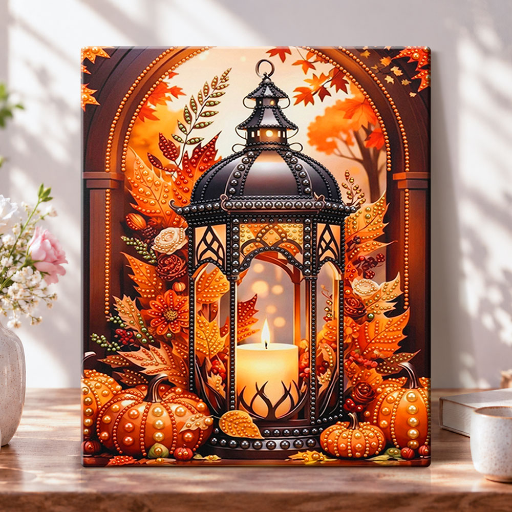 Autumn lantern glow pearl diamond painting kit for beginners