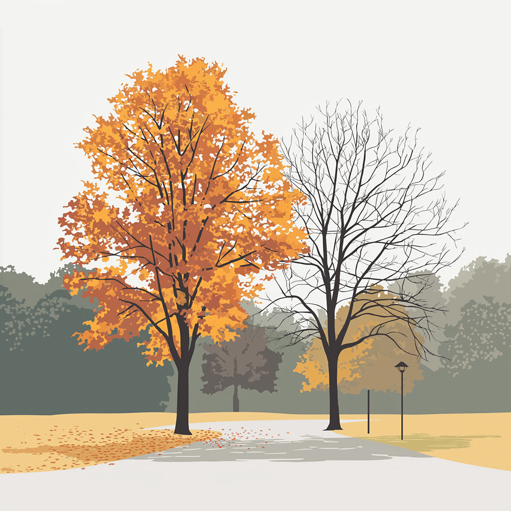 Autumn park tree illustration cross stitch kit for beginners