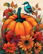 Autumn pumpkin and blue bird cross stitch kit for beginners