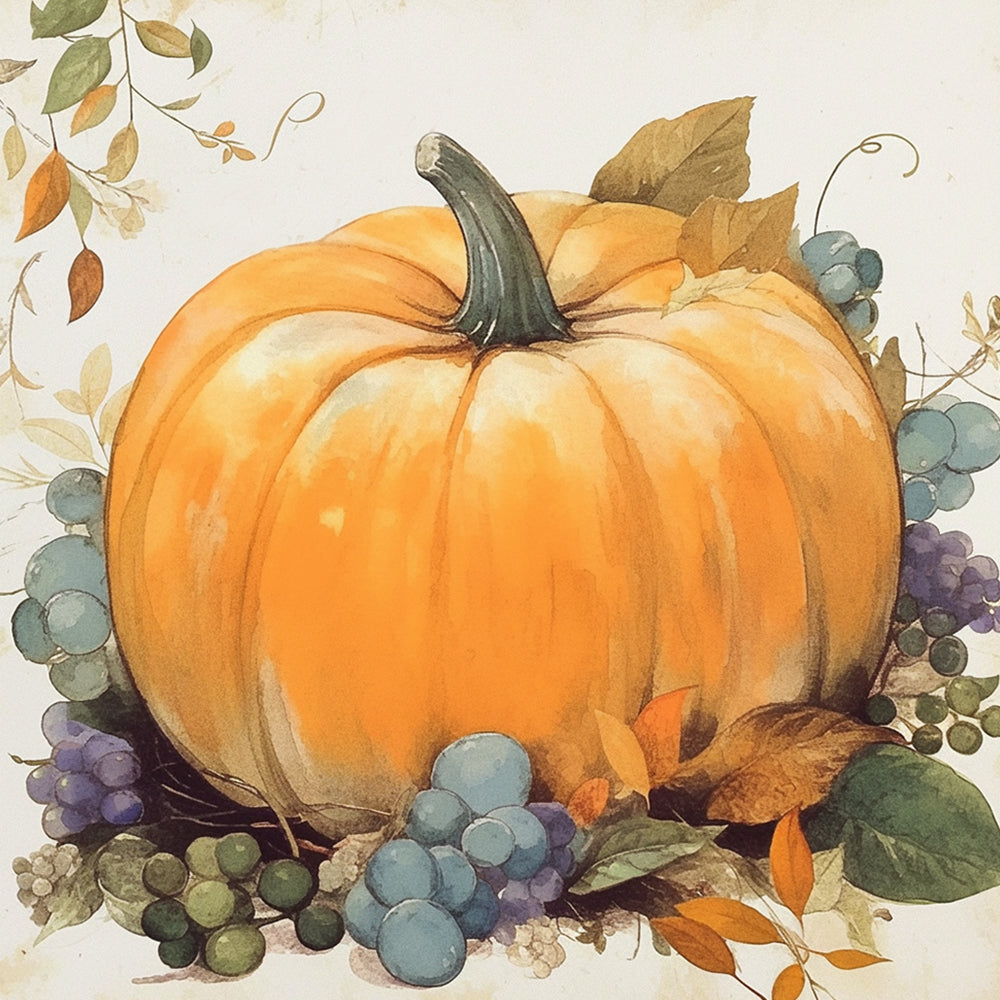 Autumn pumpkin and grapes cross stitch kit for beginners