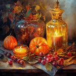 Autumn pumpkin candle still life cross stitch kit for beginners