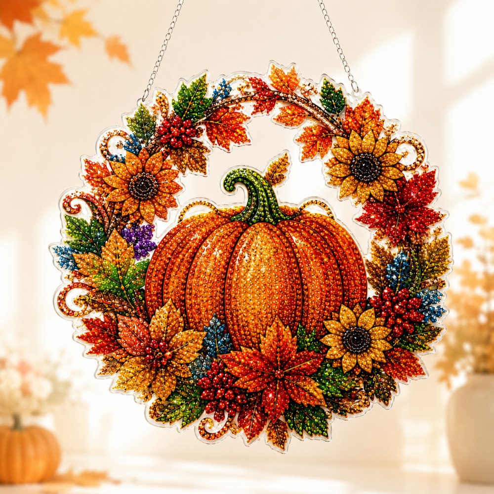 Autumn pumpkin sunflower wreath pearl diamond painting kit for beginners