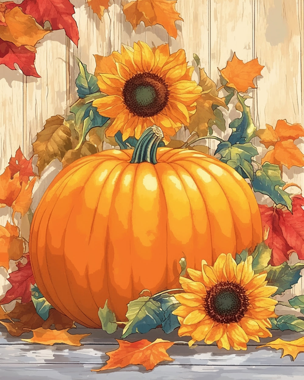 Autumn pumpkin sunflowers cross stitch kit for beginners