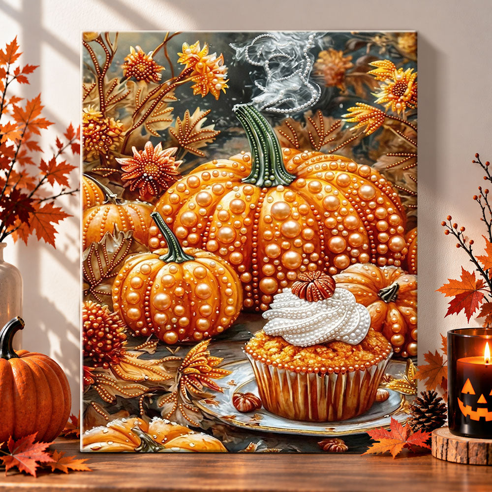 Autumn pumpkins and cupcake pearl diamond painting kit for beginners