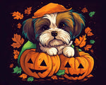 Autumn puppy among fall leaves cross stitch kit for beginners