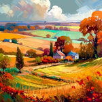 Autumn rural valley view cross stitch kit for beginners
