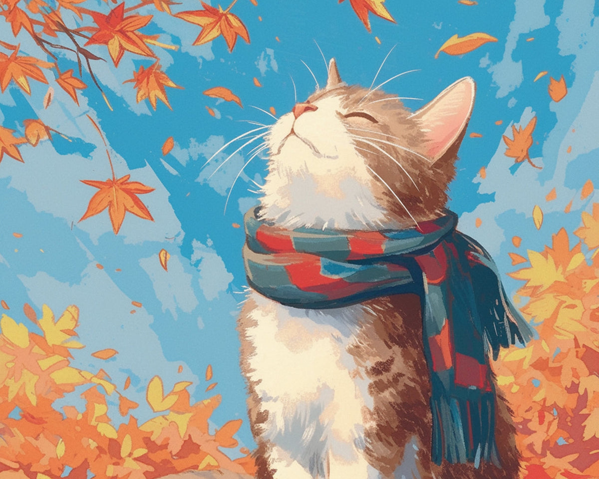 Autumn scarf kitty cross stitch kit for beginners
