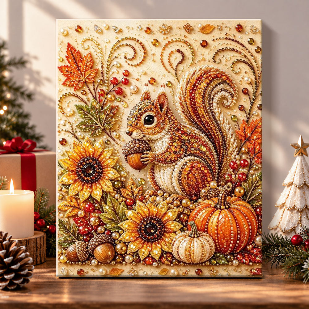 Autumn squirrel harvest blessing pearl diamond painting kit for beginners