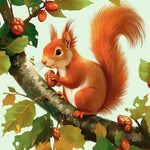 Autumn squirrel with acorn on tree branch cross stitch kit for beginners