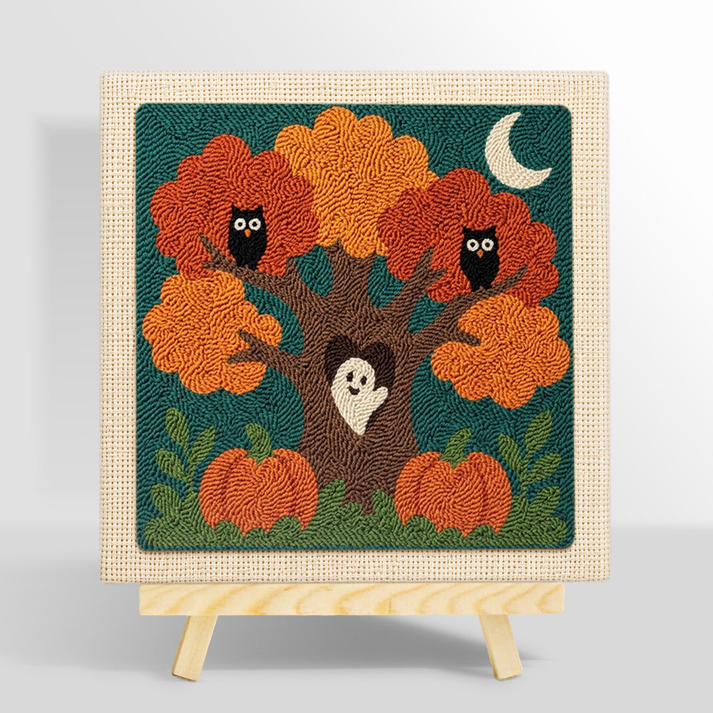 Autumn tree with owls punch needle kit for beginners