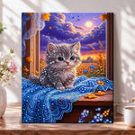 Autumn window kitten pearl diamond painting kit for beginners