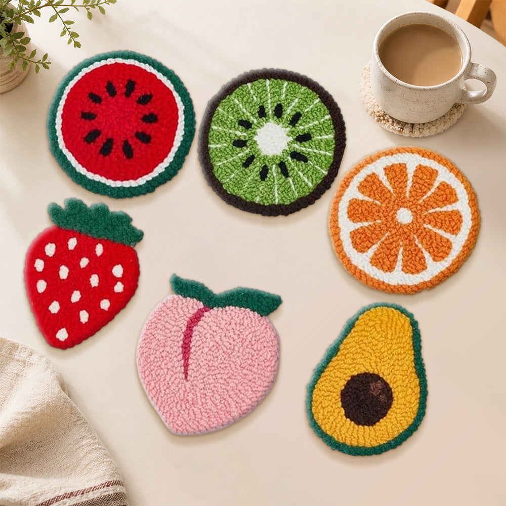 Avocado, strawberry and watermelon punch needle coasters used for home decoration