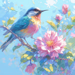 Azure bird on pink bloom branch cross stitch kit for beginners
