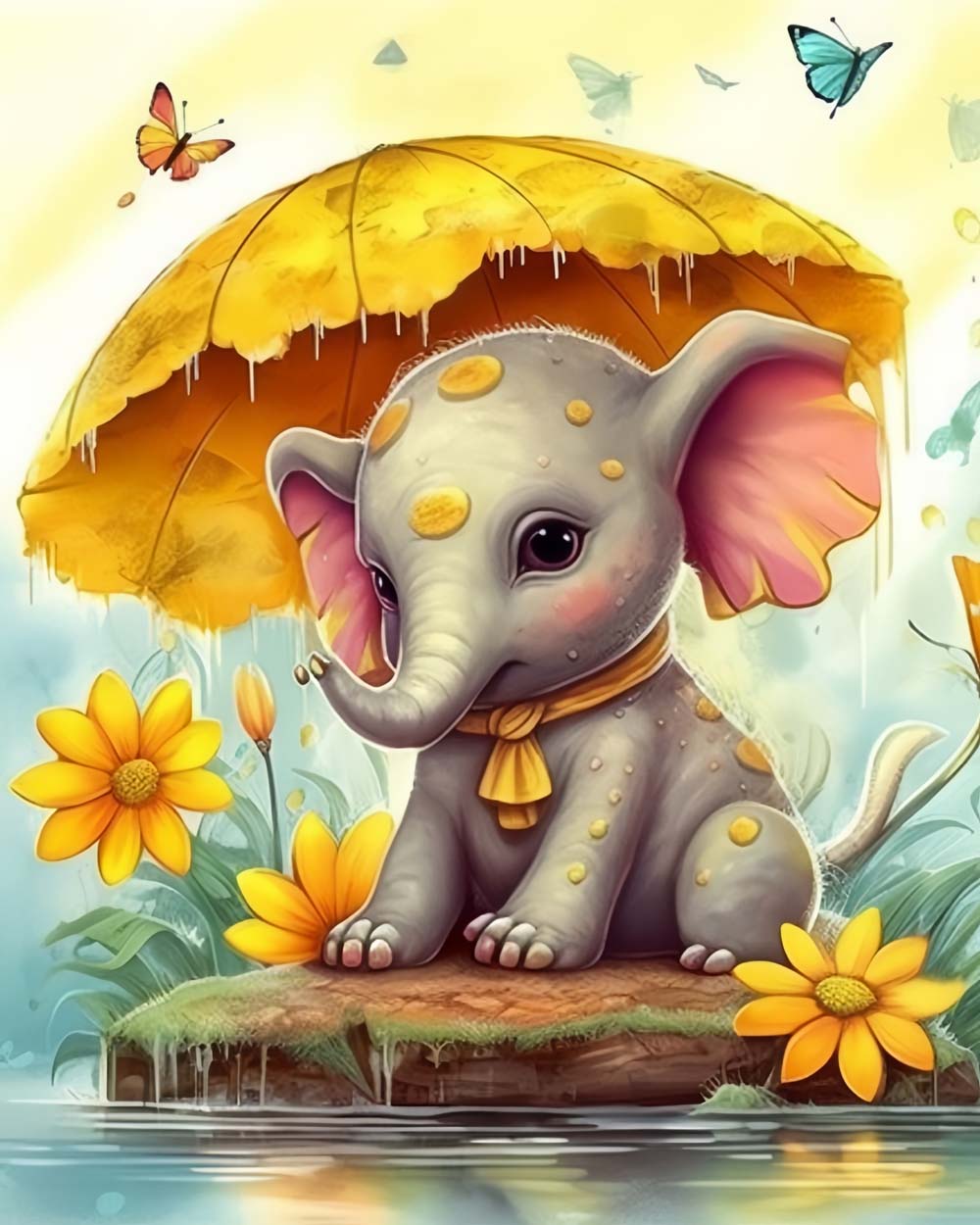 Baby elephant under leaf cross stitch kit for beginners
