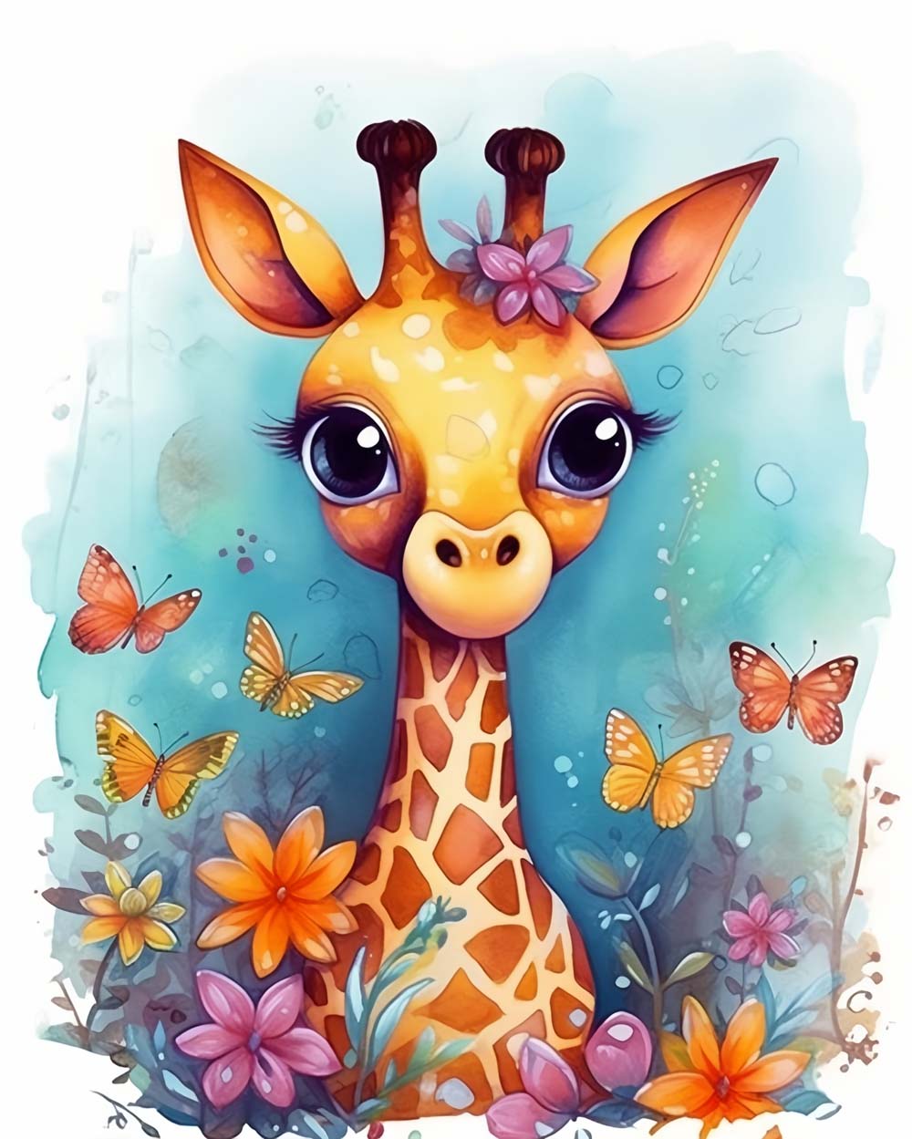 Baby giraffe with butterflies cross stitch kit for beginners
