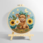 Baby highland cow and sunflowers punch needle kit for beginners