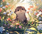 Baby otter in wild flowers cross stitch kit for beginners