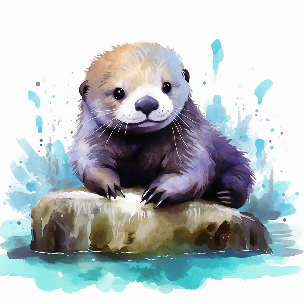 Baby sea otter watercolor cross stitch kit for beginners