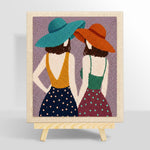 Back view women in hats punch needle kit for beginners