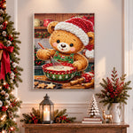 Finished baking holiday bear pearl diamond painting artwork displayed as holiday home decor