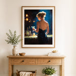 Finished bar night glow cross stitch artwork displayed as home decor