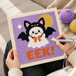 Creating handmade bat costume ghost punch needle artwork