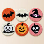 Bat, pumpkin and witch hat punch needle coaster kit finished handmade coasters