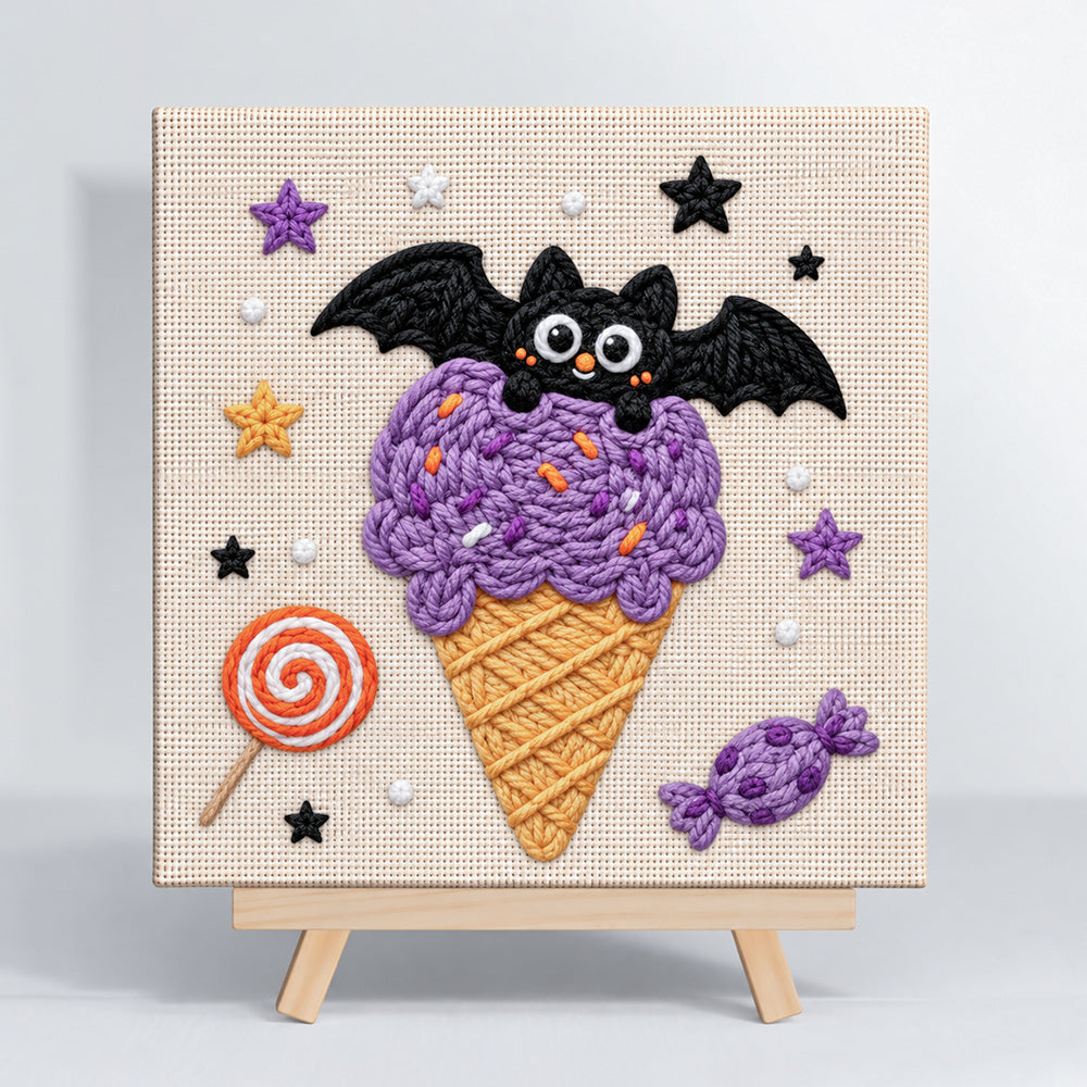 Bat purple ice cream cone punch needle kit for beginners