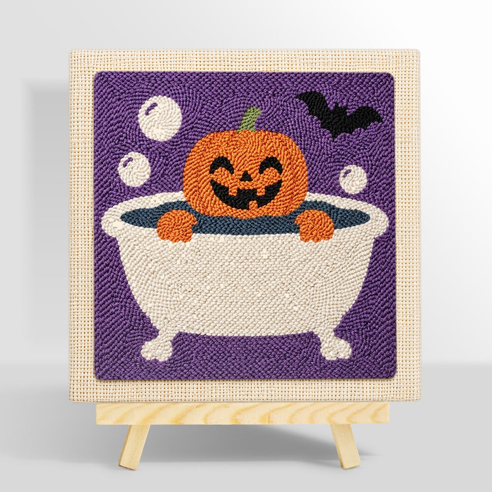 Bath time jack‑o‑lantern punch needle kit for beginners
