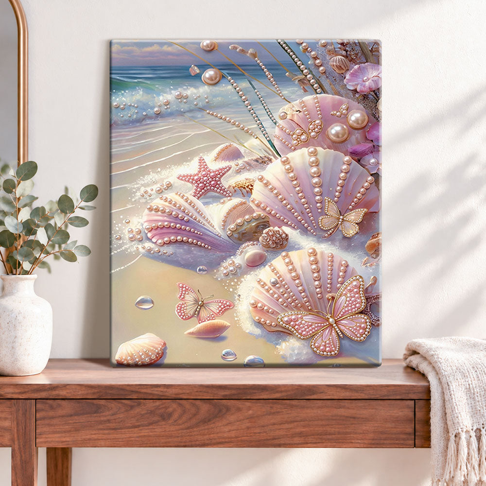 Finished beach shell pearls pearl diamond painting artwork displayed as home decor