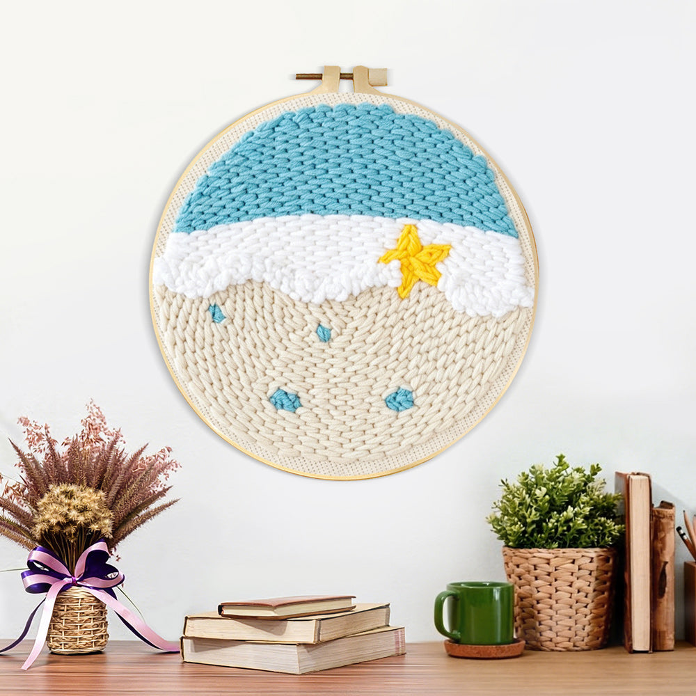 Finished beach shore with starfish artwork displayed on a wall