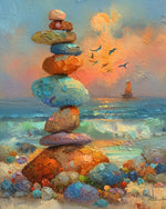 Beach stone balance painting cross stitch kit for beginners