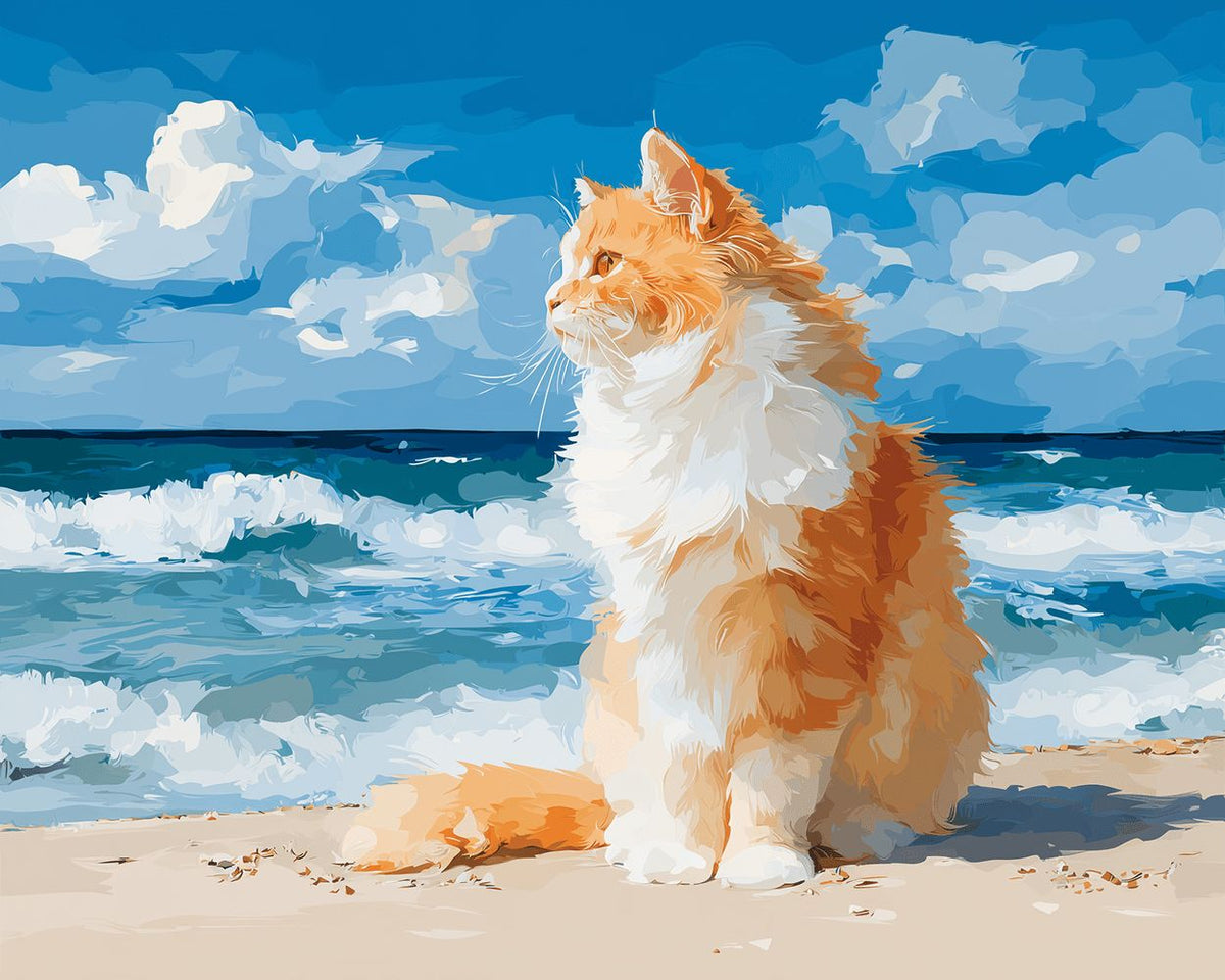 Beachside fluffy cat cross stitch kit for beginners