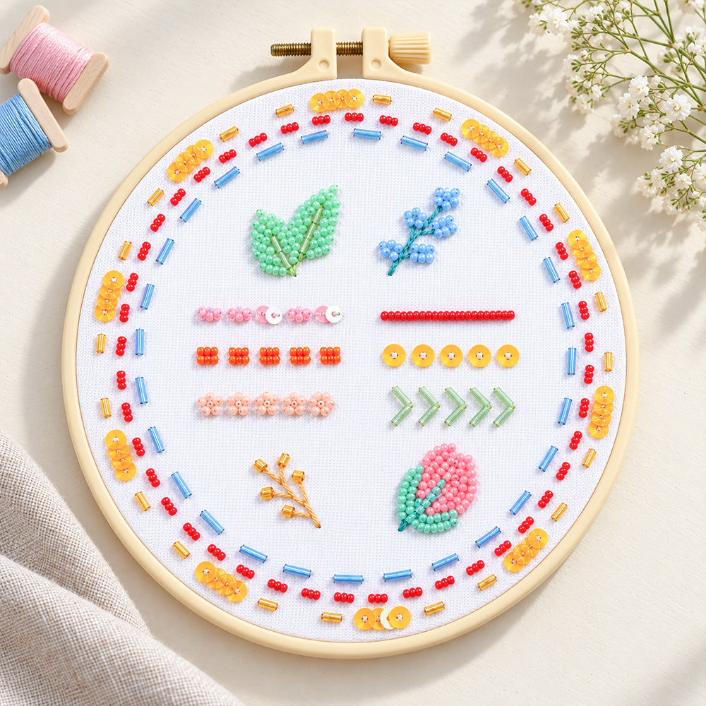 Bead Embroidery Kit – 3-Piece Floral Practice Set practice sampler hoop