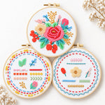 Bead Embroidery Kit – 3-Piece Floral Practice Set with three floral practice hoops